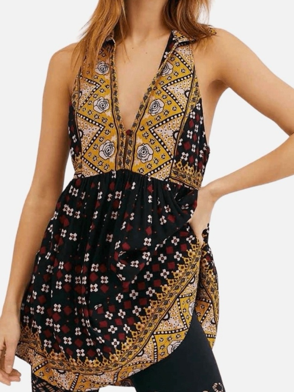 Free People Charlotte Sleeveless Tunic Top/Dress boho light weight. Sz S